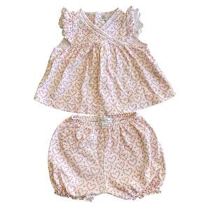 Kissy Kissy Baby Girls Pink Floral Heart Sunsuit Ruffle Pima Outfit Set 3-6m